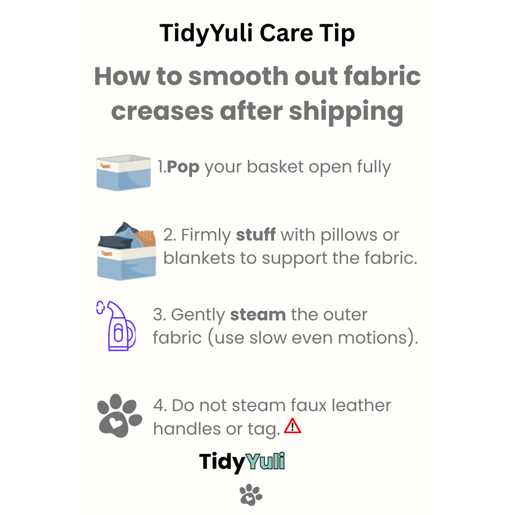 Care instructions for TidyYuli soft-structured dog toy storage basket